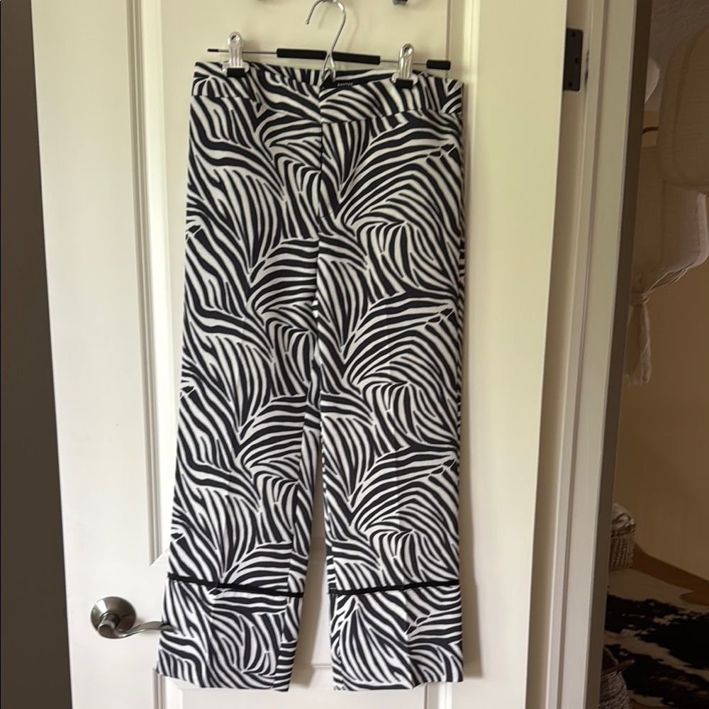 Smythe Black and White Wide Leg Pants with Zebra Print